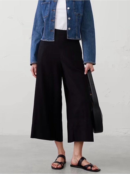 Banana Republic Pants - Banana Republic Wide Rise Cropped Linen Blend Black Pants size Large